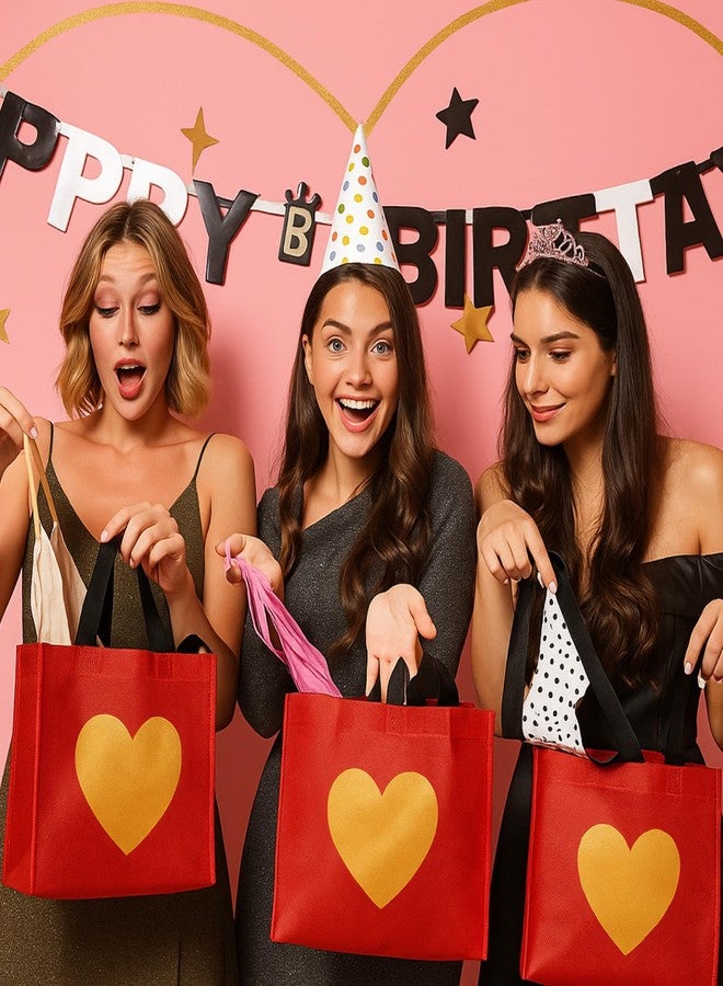 Abbylike 24 Pcs Non Woven Red Gift Bags with Shiny Gold Heart Print Large Size 13 x 5 x 11 Inch Reusable Red Gift Bag with Handles for Valentines Day, Birthday, Wedding, Anniversary, Bridal Party - Image 5